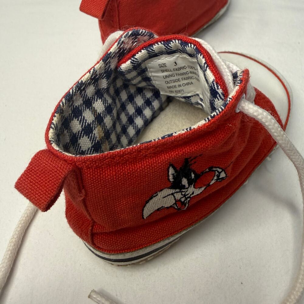 VTG Acme Baby Shoes Size 3 Sylvester Looney Tunes 80s 90s Red High Top Sneakers - Picture 6 of 13
